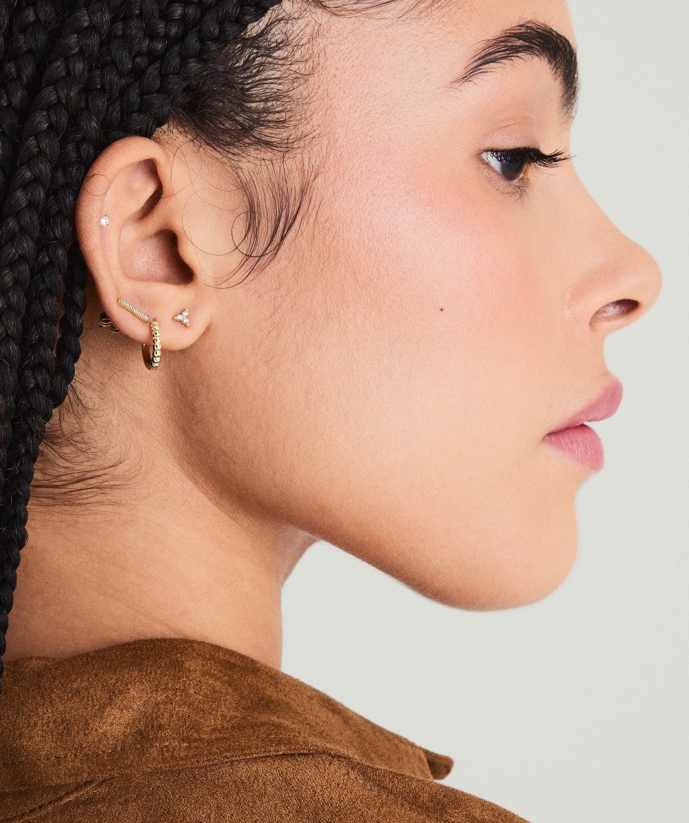 Mejuri Mini Lotus Diamond Stud - 14k Yellow Gold