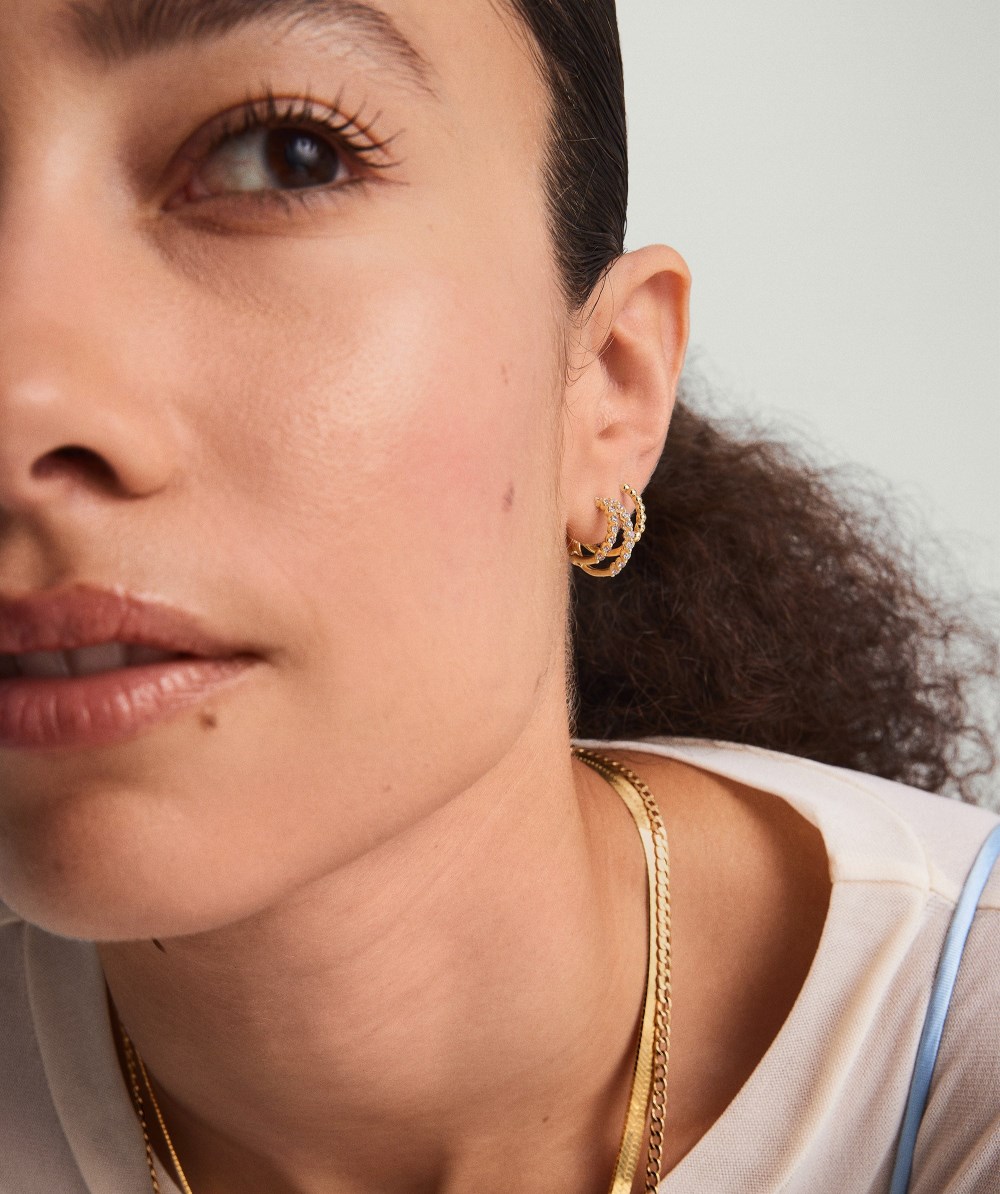 Mejuri Lace Diamond Duo Hoops - 14k Yellow Gold