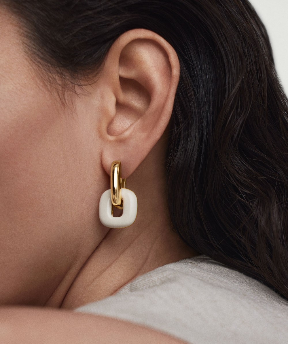 Mejuri Stevie Hoop Links - Gold Vermeil, Cream Enamel