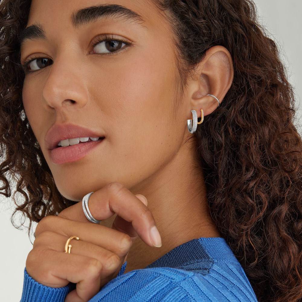 Mejuri Bold Pavé Diamond Medium Hoops - 14k White Gold