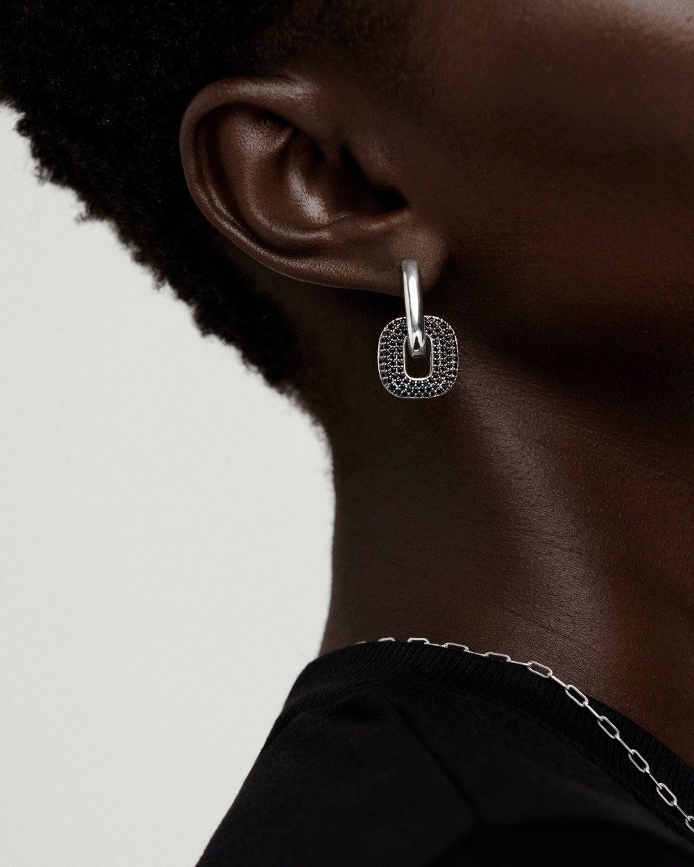 Mejuri Stevie Hoop Links - Sterling Silver, Black Spinel