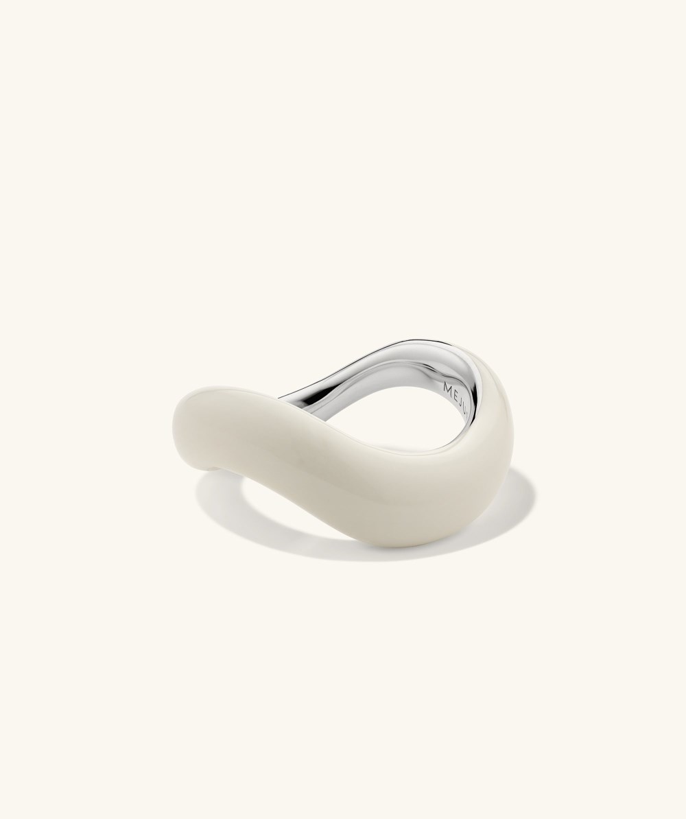 Mejuri Dôme Figure Ring - Sterling Silver, Cream Enamel