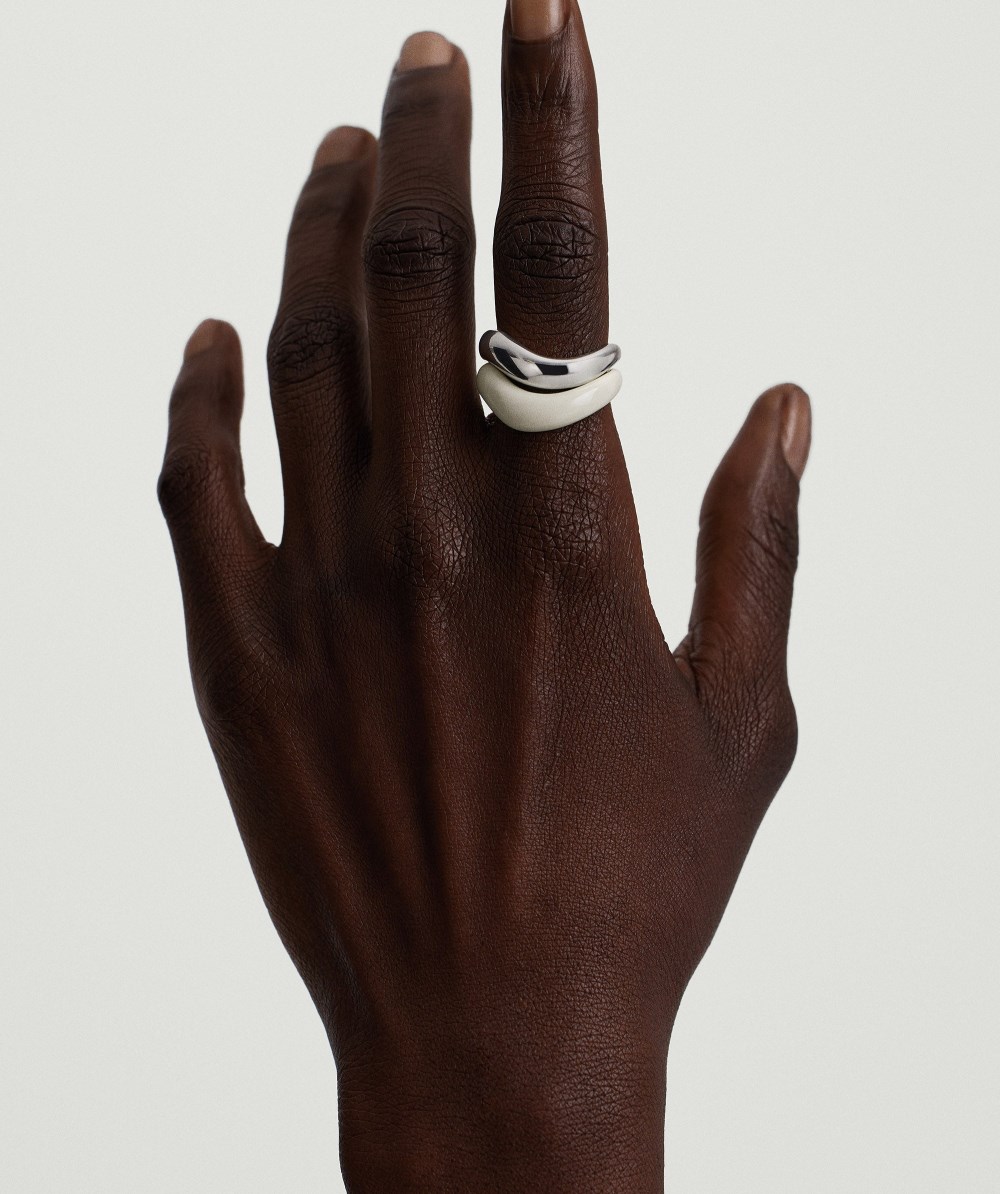 Mejuri Dôme Figure Ring - Sterling Silver, Cream Enamel