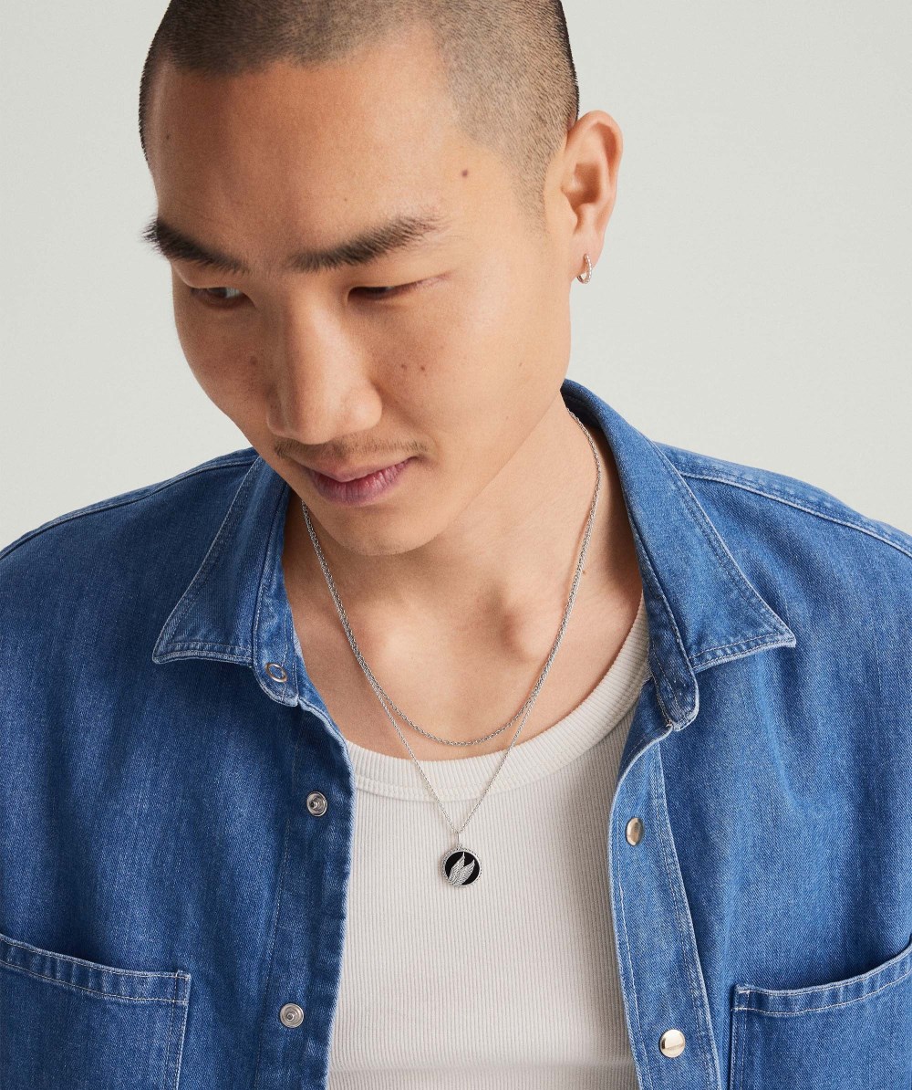 Mejuri Victory: Winged Coin Charm Pendant - Sterling Silver, Black Onyx