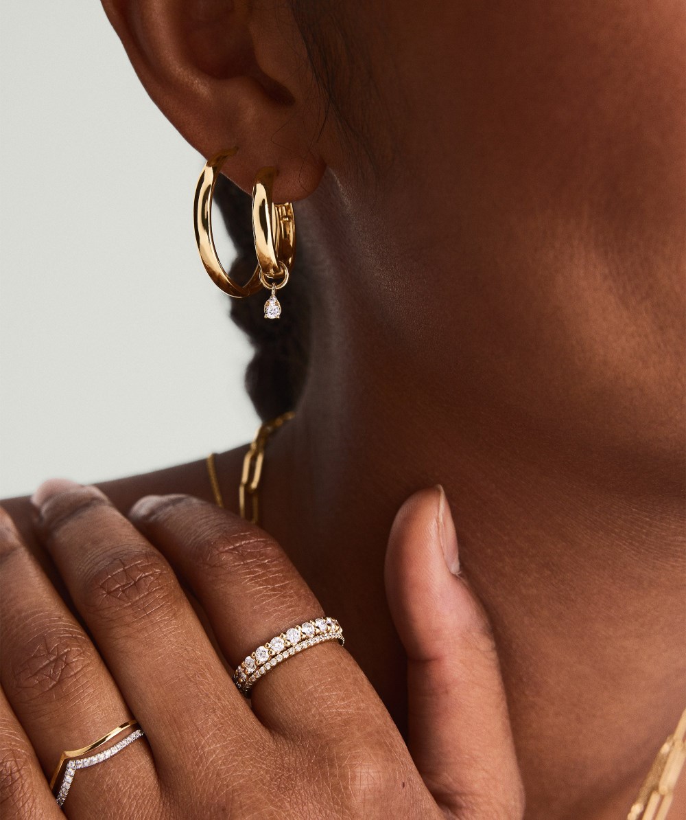 Mejuri Mini Pear Diamond Hoop Charm - 14k Yellow Gold