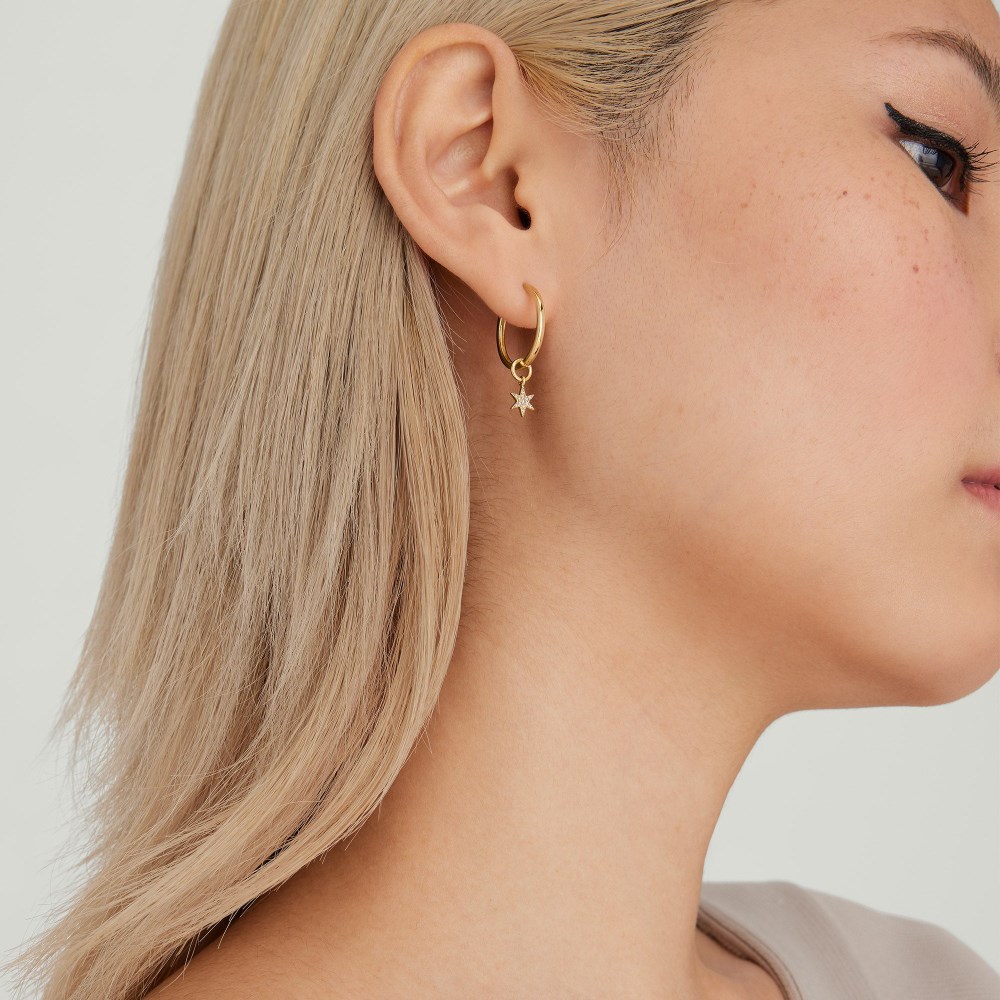 Mejuri Single Pavé Diamond Star Hoop Charm - 14k Yellow Gold