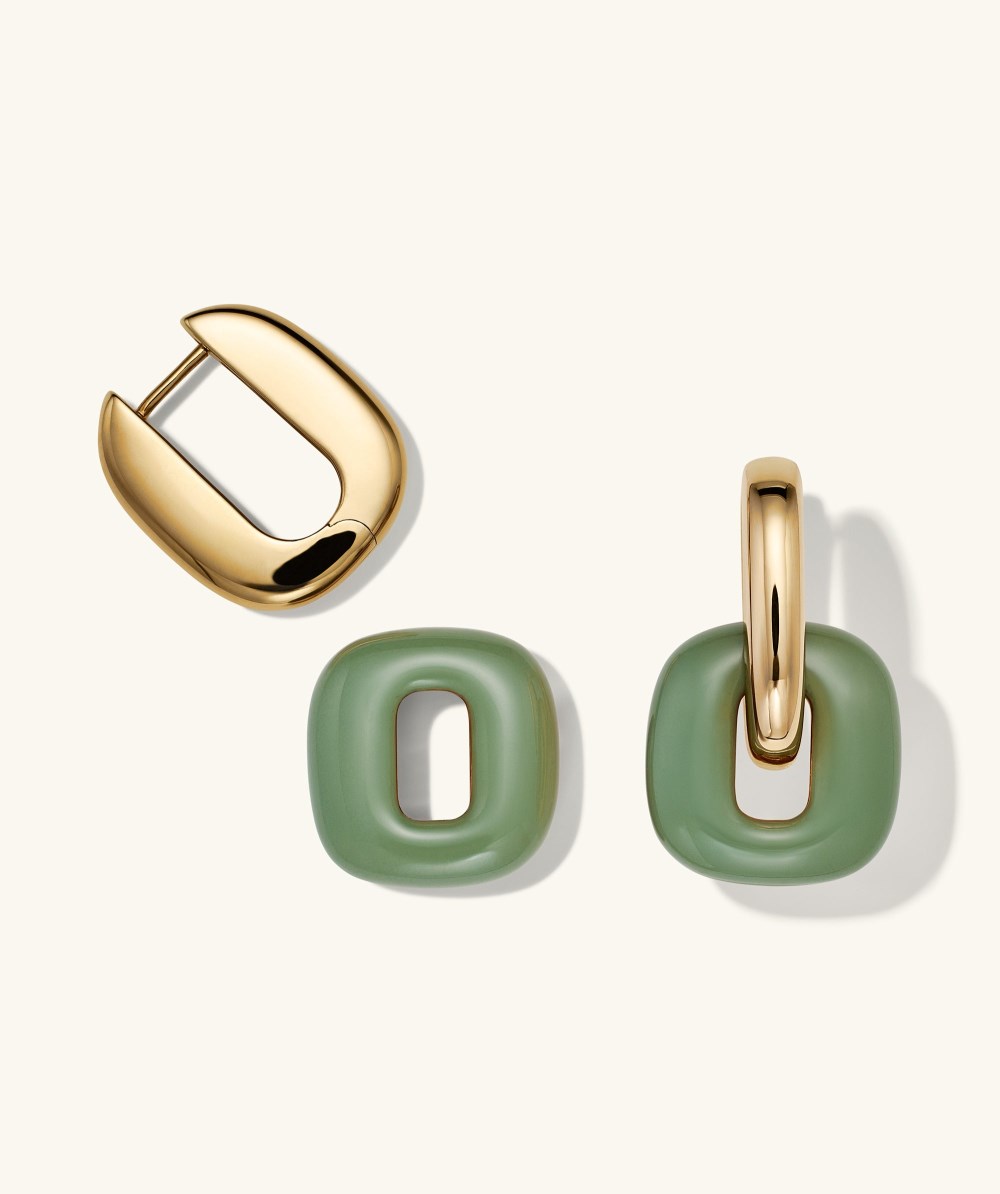 Mejuri Stevie Hoops - Gold Vermeil, Pistachio Enamel