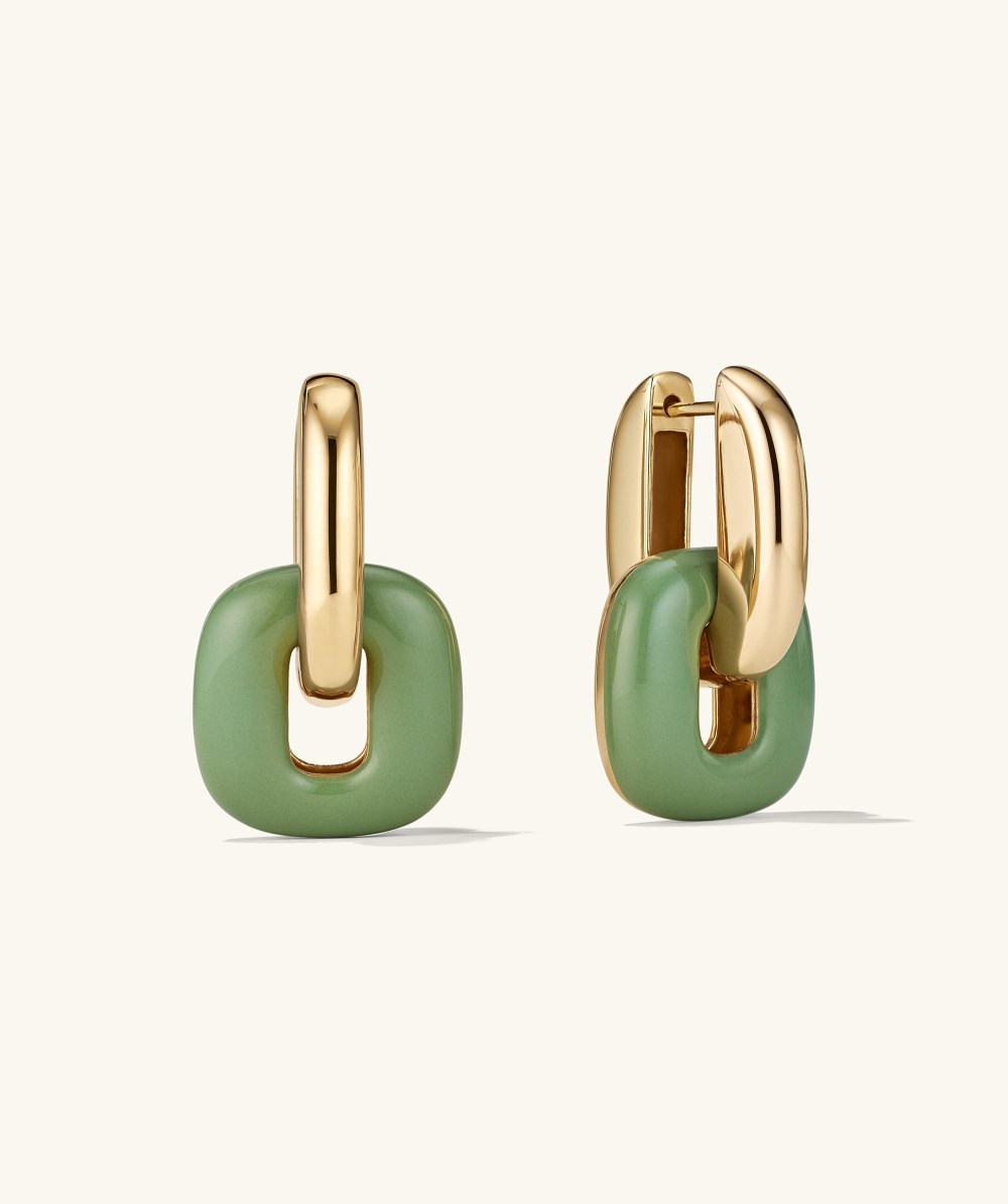 Mejuri Stevie Hoops - Gold Vermeil, Pistachio Enamel