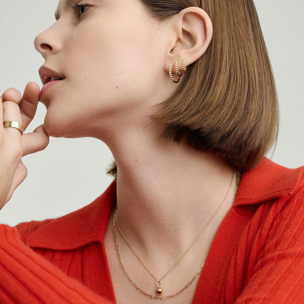 Mejuri Beaded Small Hoops - 14k Yellow Gold