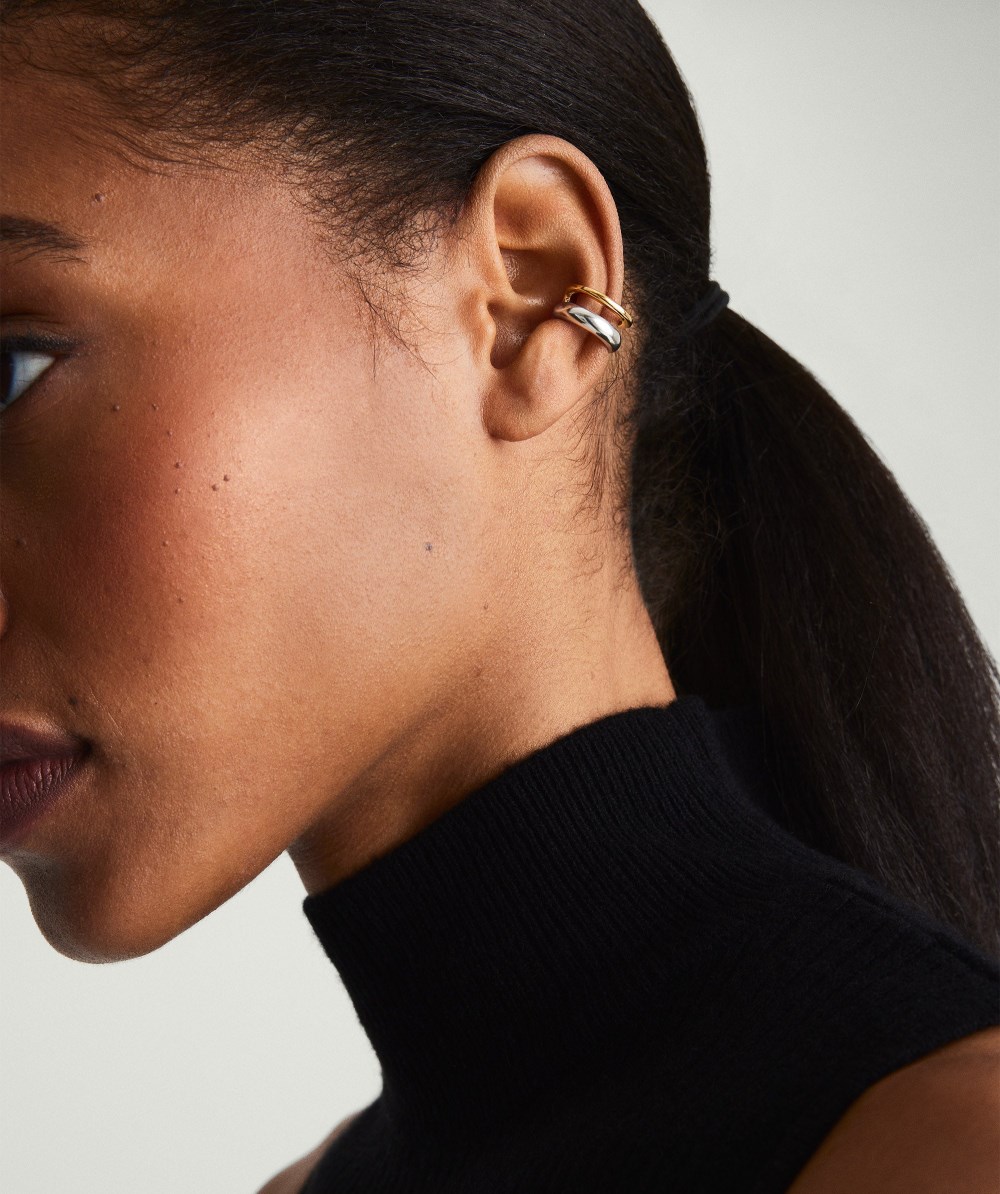 Mejuri Duet Mixed Ear Cuff - Gold Vermeil, Sterling Silver