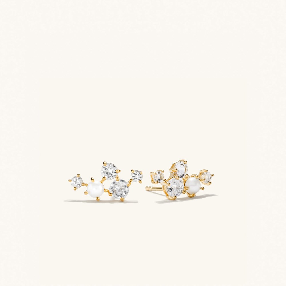 Mejuri Mini Pearl Topaz Climber Studs - Gold Vermeil