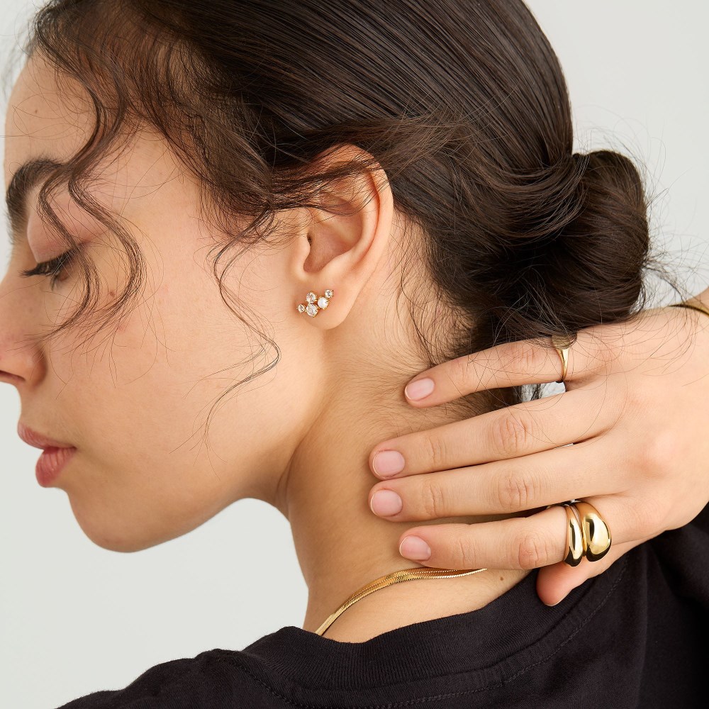 Mejuri Mini Pearl Topaz Climber Studs - Gold Vermeil