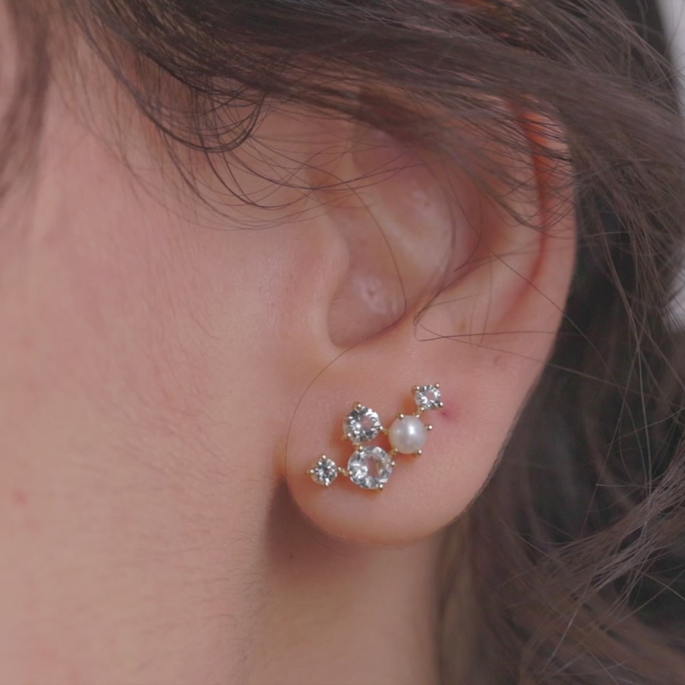 Mejuri Mini Pearl Topaz Climber Studs - Gold Vermeil
