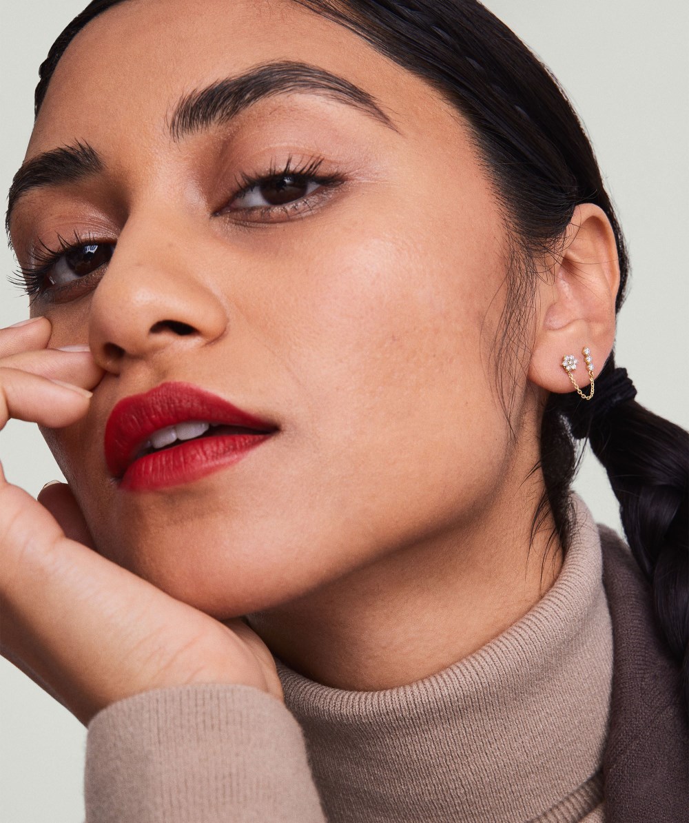 Mejuri Single Diamond Trio Chain Stud - 14k Yellow Gold