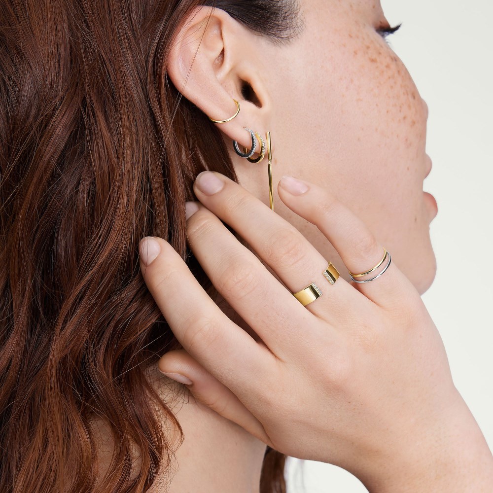 Mejuri Beam Pavé Diamond Open Cigar Band - 14k Yellow Gold