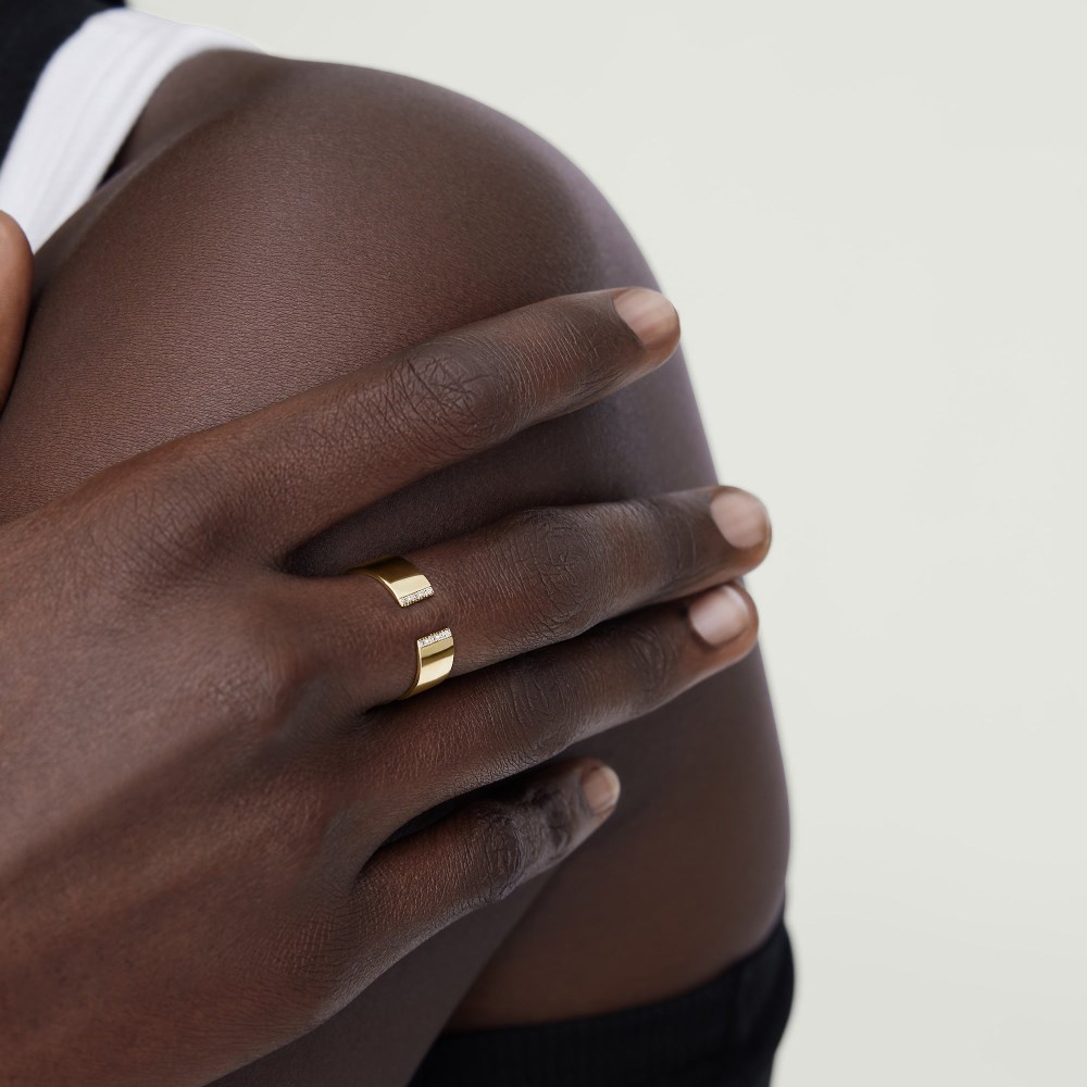 Mejuri Beam Pavé Diamond Open Cigar Band - 14k Yellow Gold