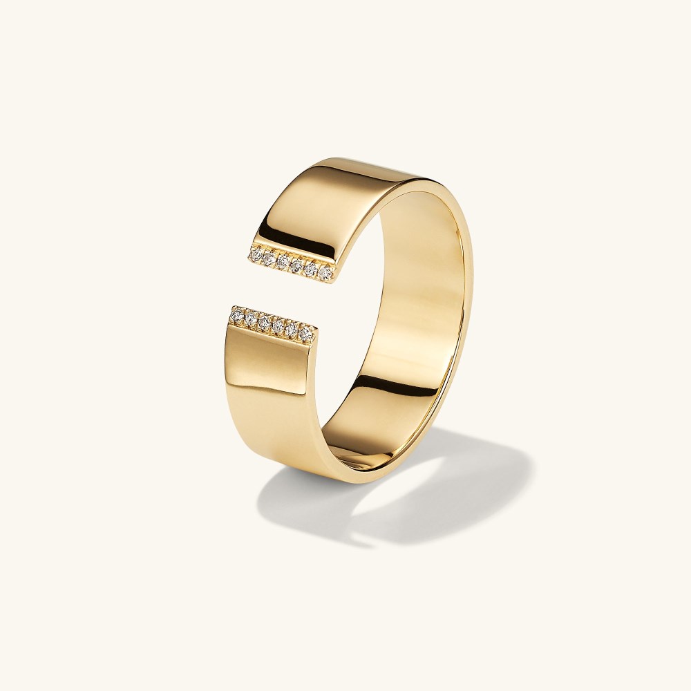 Mejuri Beam Pavé Diamond Open Cigar Band - 14k Yellow Gold