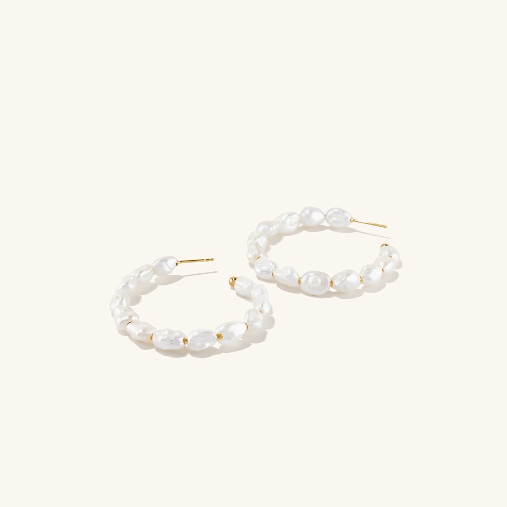 Mejuri Bold Pearl Hoop Earrings - Gold Vermeil