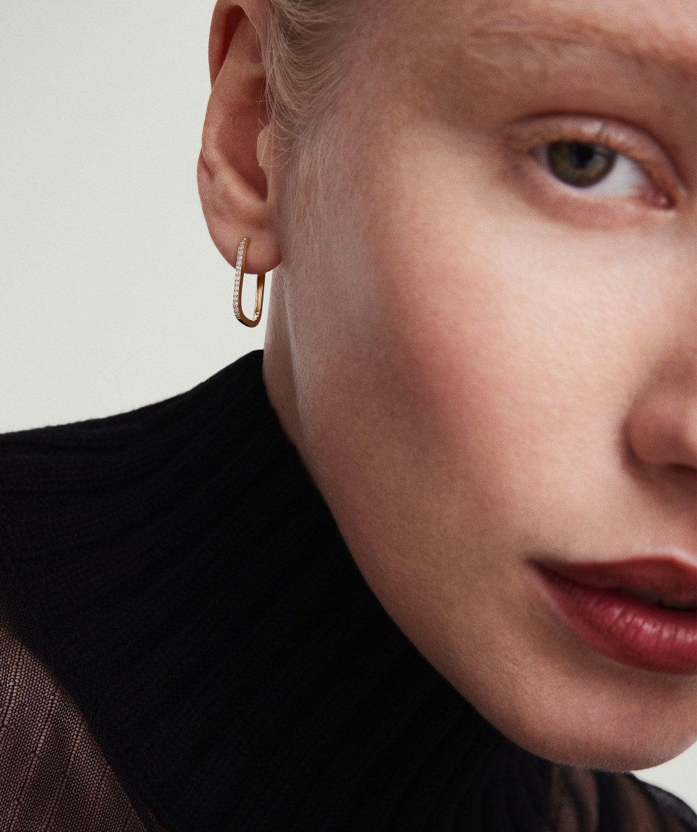 Mejuri Pave Diamond Medium U Hoops - 14k Yellow Gold