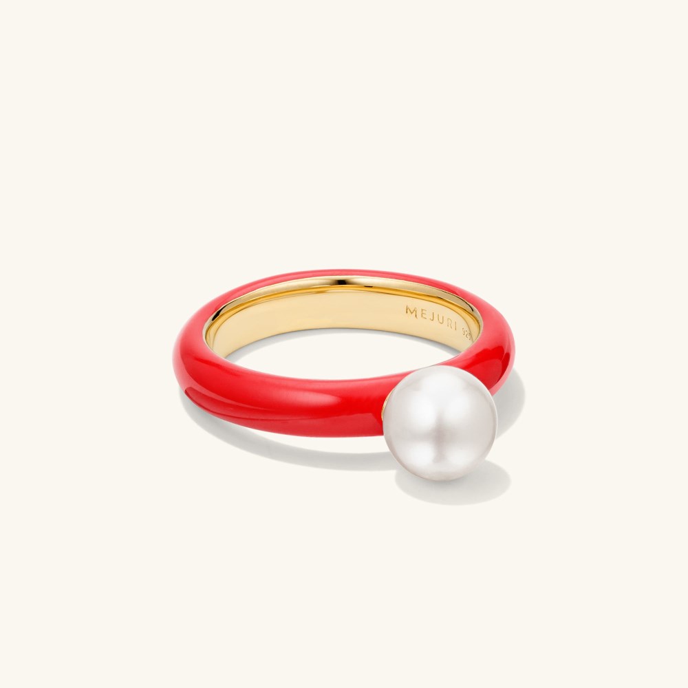 Mejuri Gumball Pearl Ring - Gold Vermeil, Candy Red Enamel