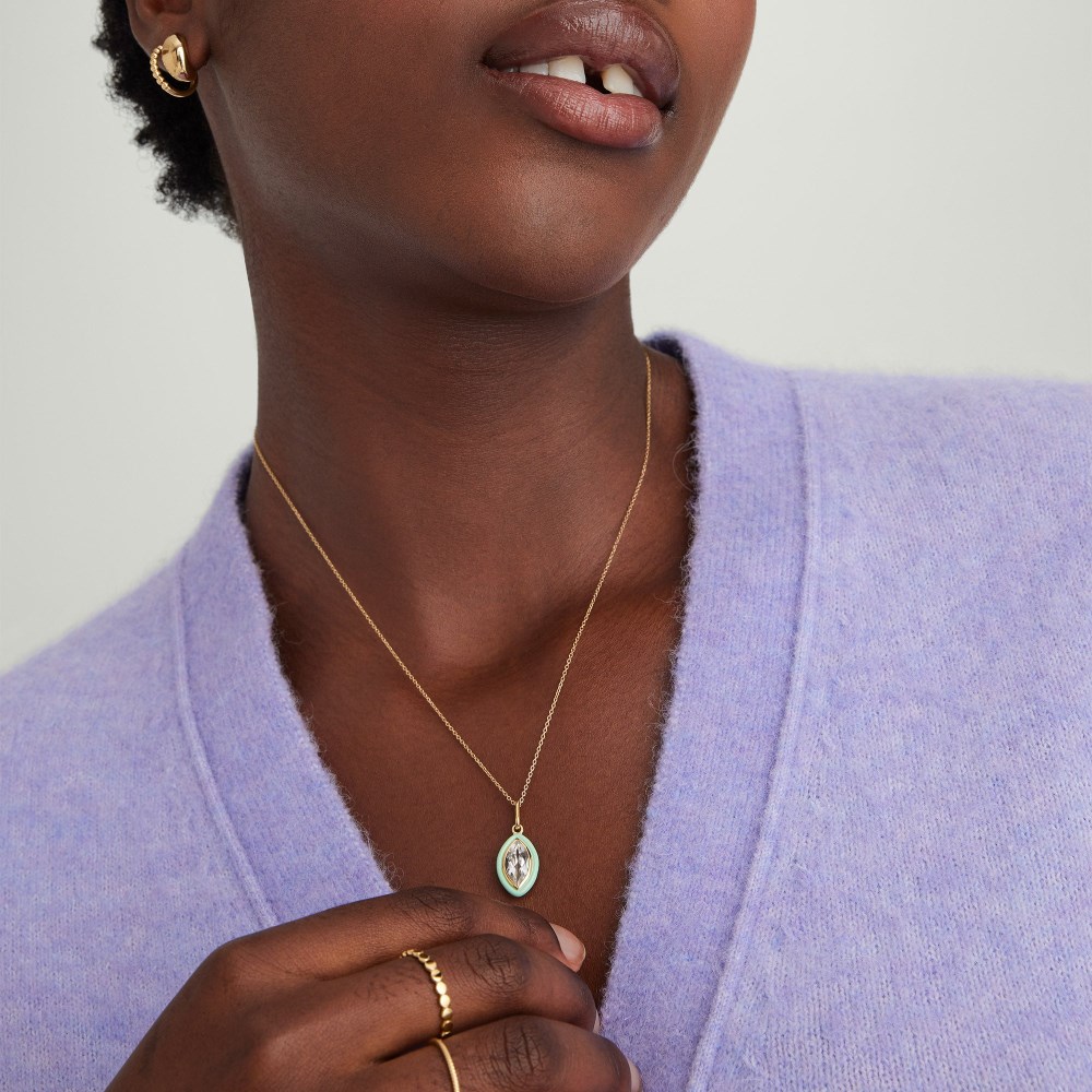 Mejuri Mosaic Enamel Marquise Pendant - Gold Vermeil, Pistachio Enamel