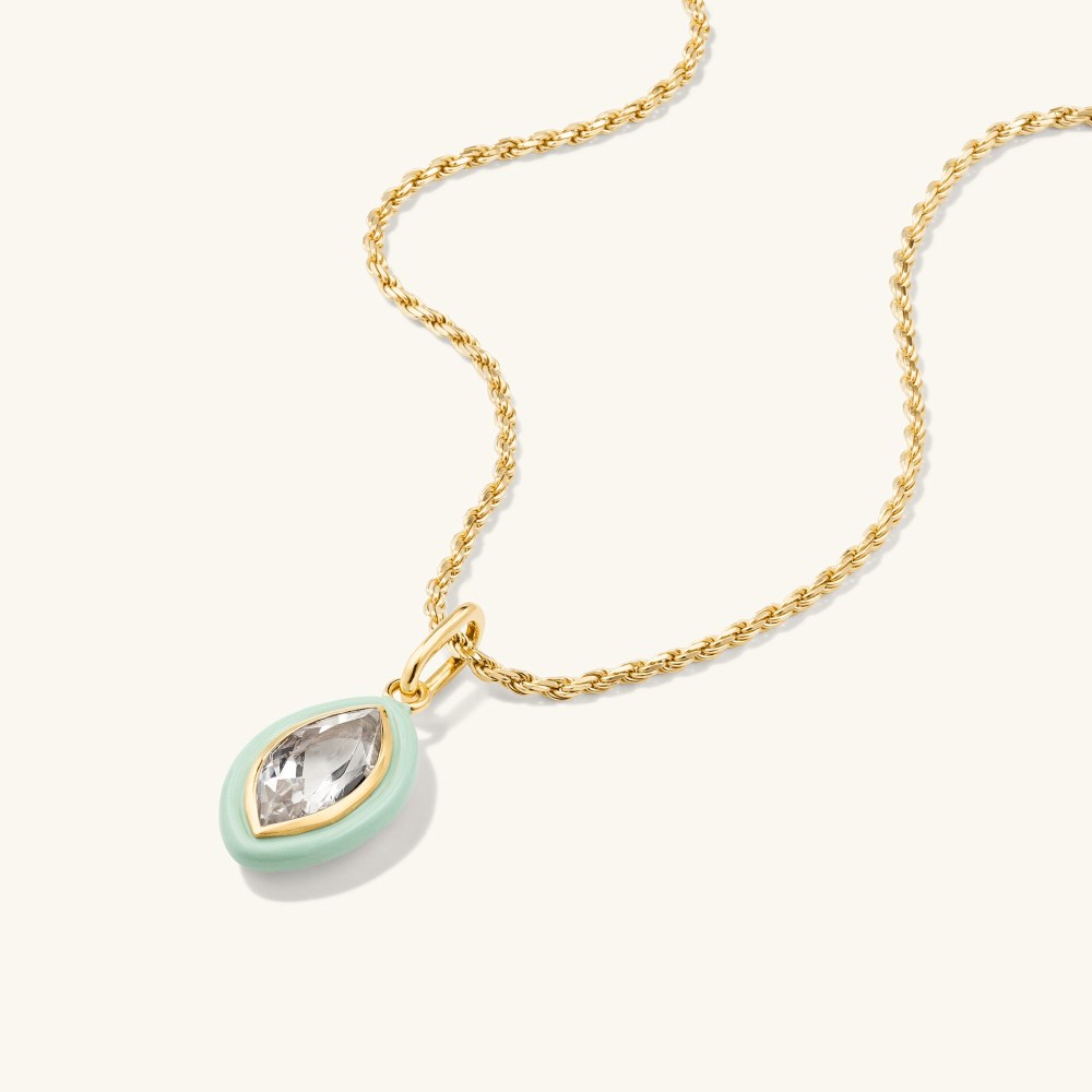 Mejuri Mosaic Enamel Marquise Pendant - Gold Vermeil, Pistachio Enamel