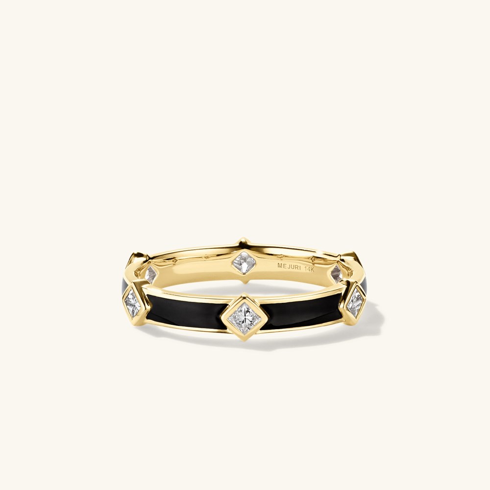 Mejuri Angled Diamond Station Enamel Ring - 14k Yellow Gold, Black Enamel