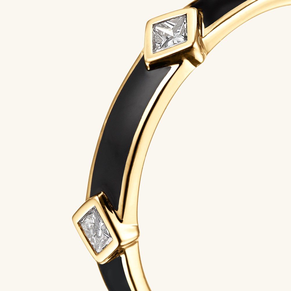 Mejuri Angled Diamond Station Enamel Ring - 14k Yellow Gold, Black Enamel
