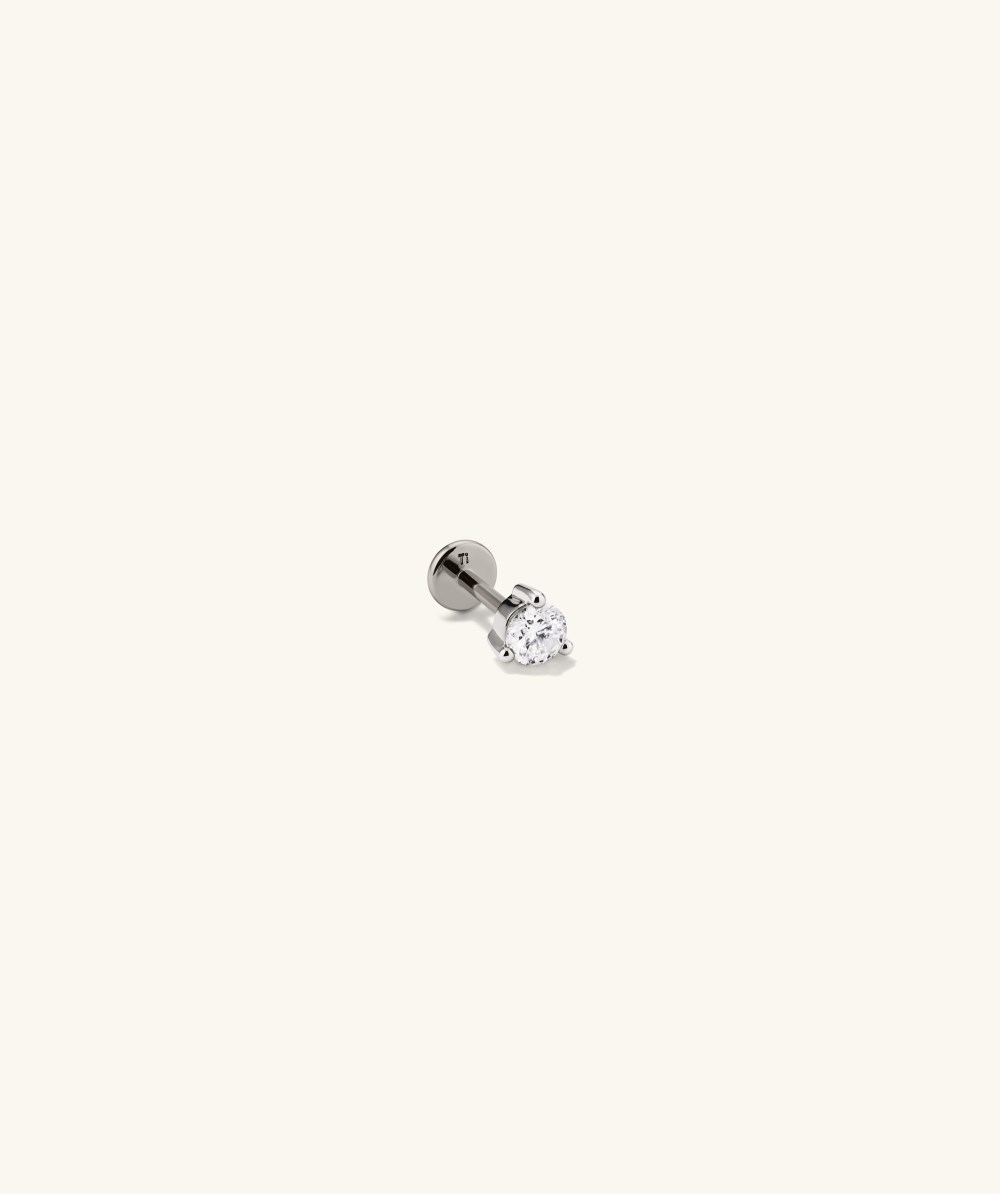 Mejuri Piercing Studio - Round Diamond Flat Back Stud - 14k White Gold