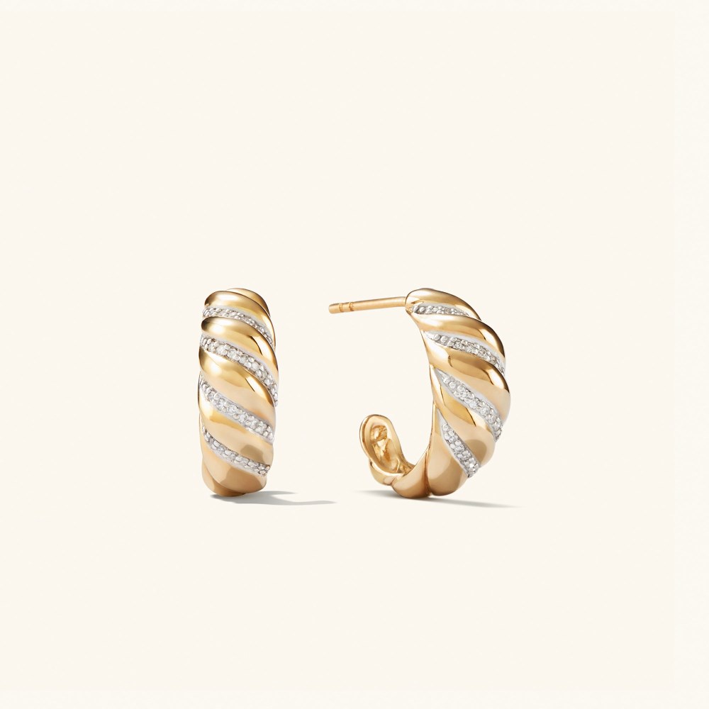Mejuri Pavé Diamond Croissant Dôme Hoops - 14k Yellow Gold