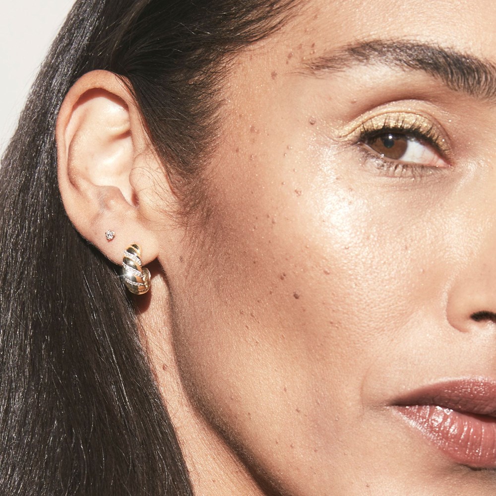 Mejuri Pavé Diamond Croissant Dôme Hoops - 14k Yellow Gold