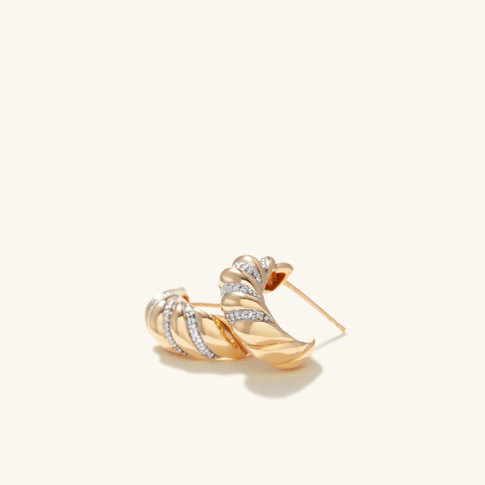Mejuri Pavé Diamond Croissant Dôme Hoops - 14k Yellow Gold