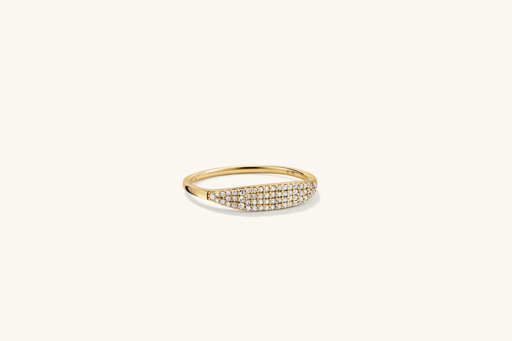 Mejuri Pavé Diamond Slim Signet - 14k Yellow Gold