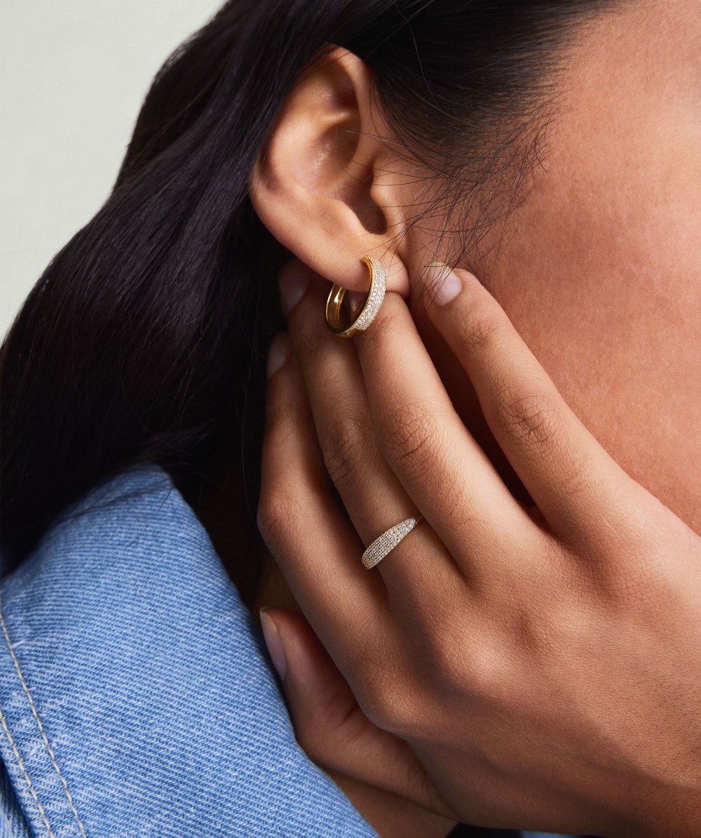 Mejuri Pavé Diamond Slim Signet - 14k Yellow Gold