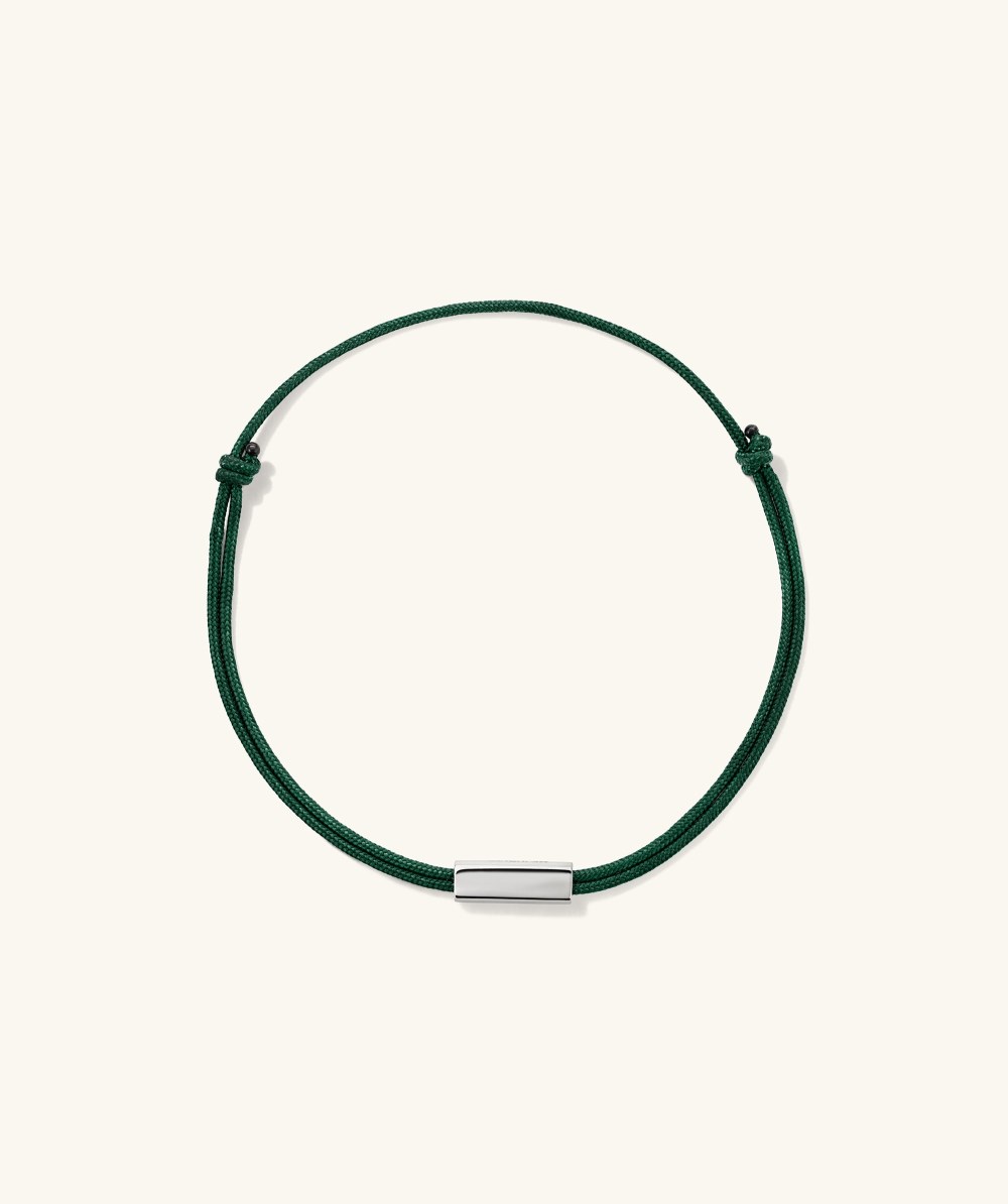 Mejuri Bar Cord Bracelet - Sterling Silver, Green Cord