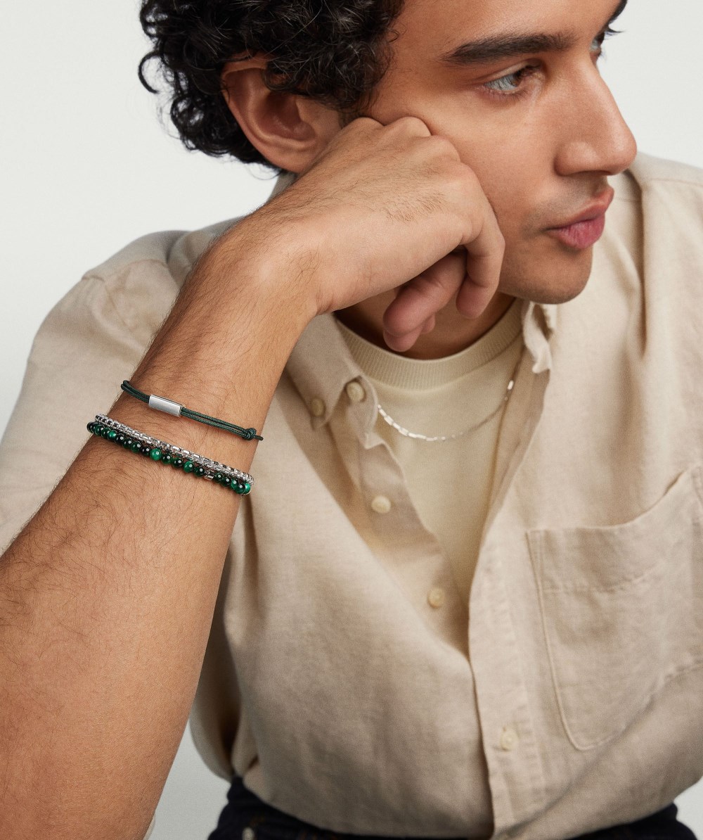 Mejuri Bar Cord Bracelet - Sterling Silver, Green Cord