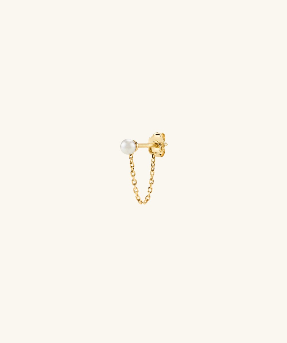 Mejuri Single Pearl Chain Stud - 14k Yellow Gold