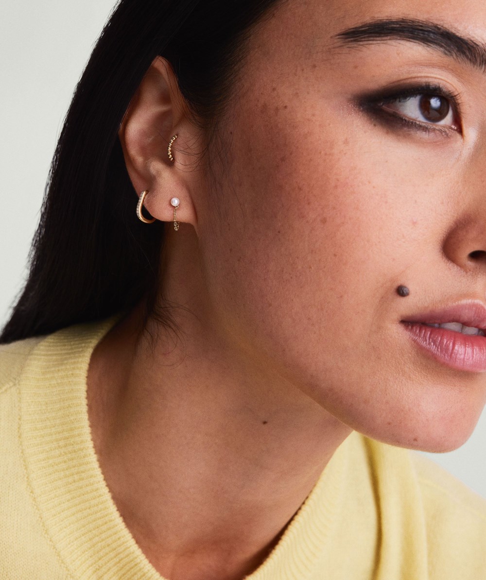 Mejuri Single Pearl Chain Stud - 14k Yellow Gold