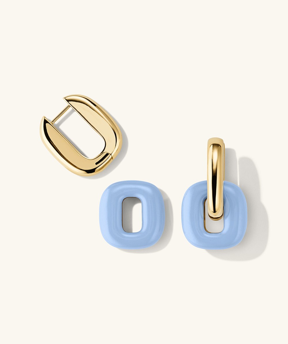 Mejuri Stevie Hoops - Gold Vermeil, Light Blue Enamel
