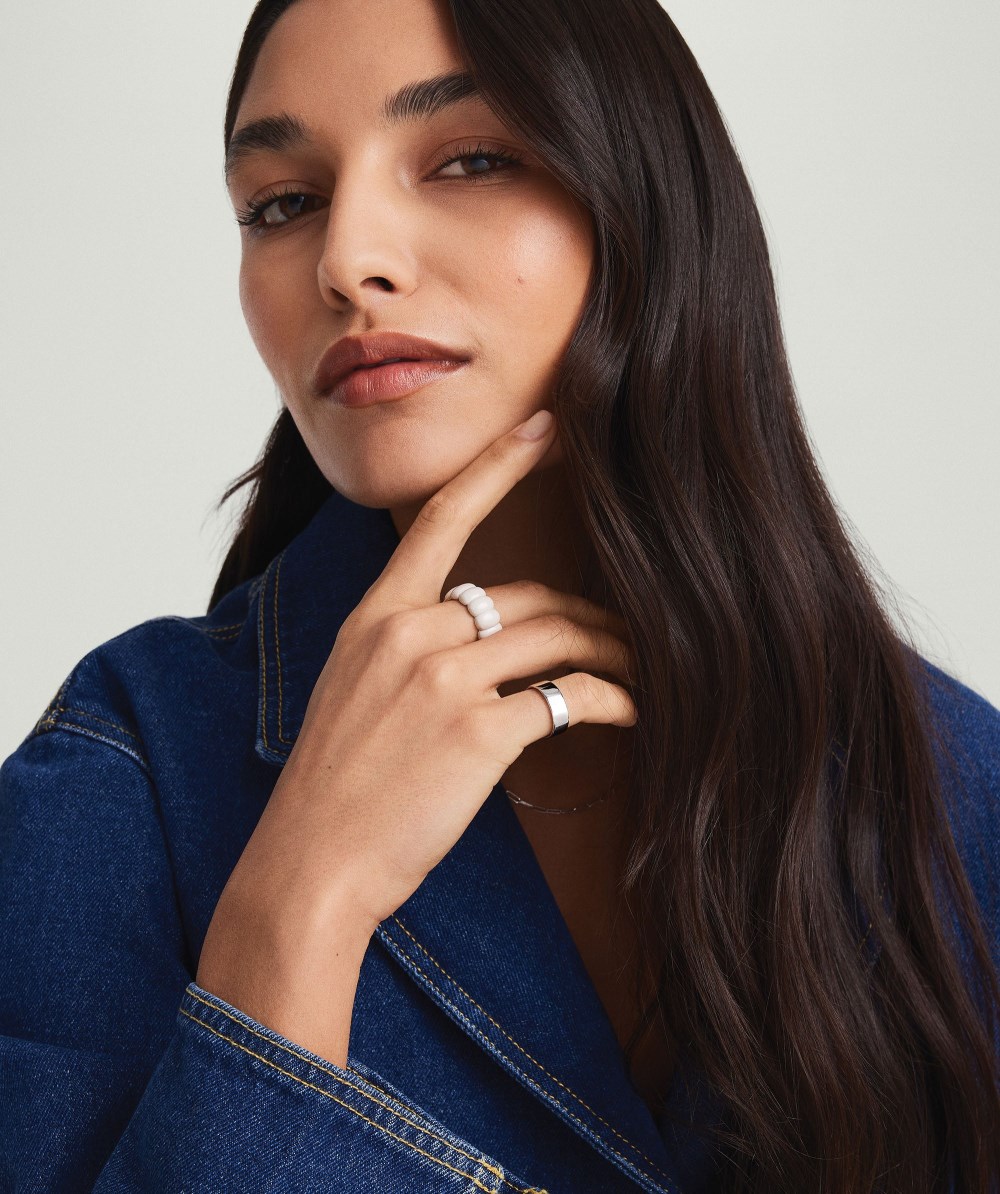 Mejuri Puffy Charlotte Enamel Ring - Sterling Silver, Cloud Enamel