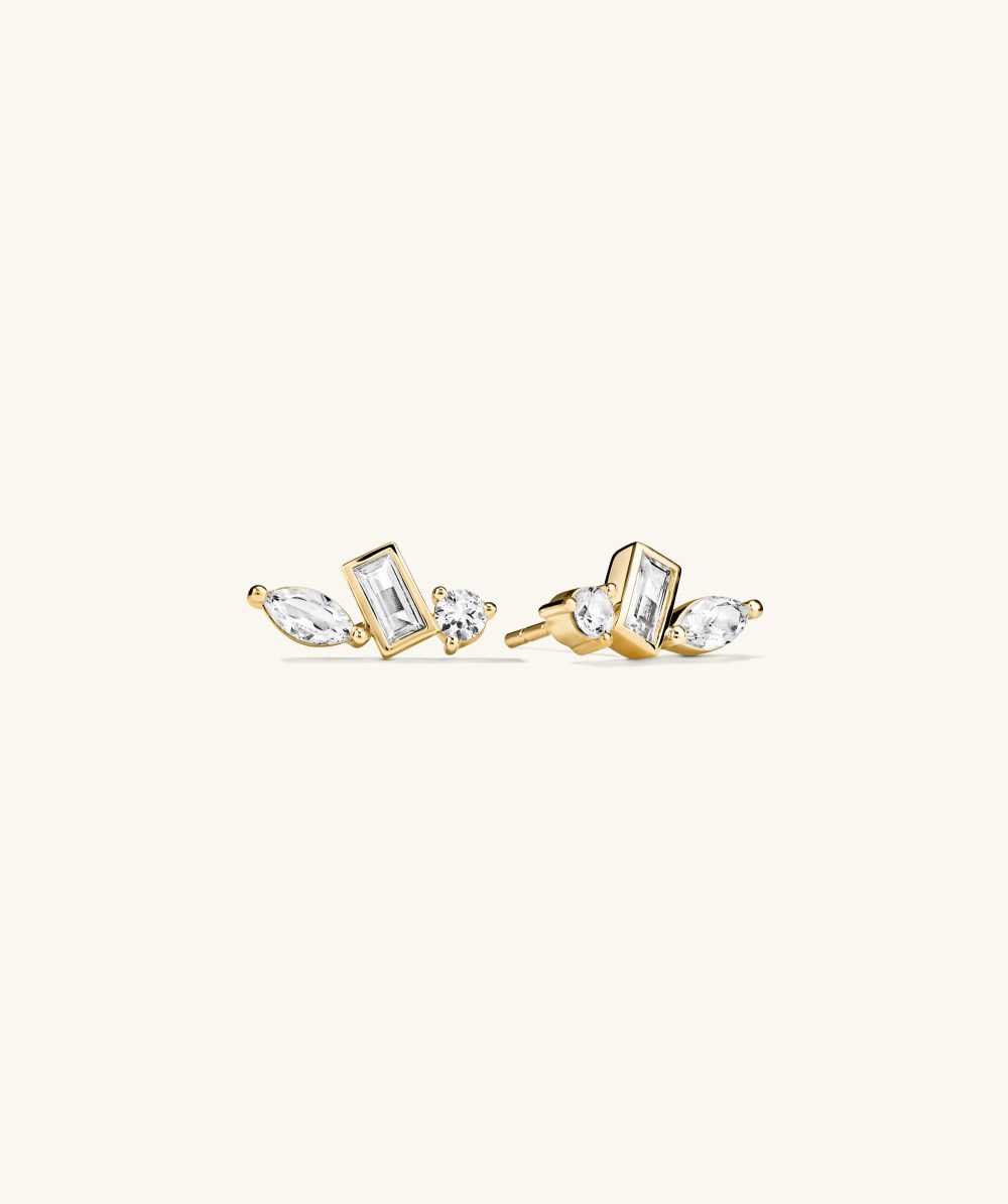 Mejuri Lab Grown Sapphire Climber Studs - Gold Vermeil