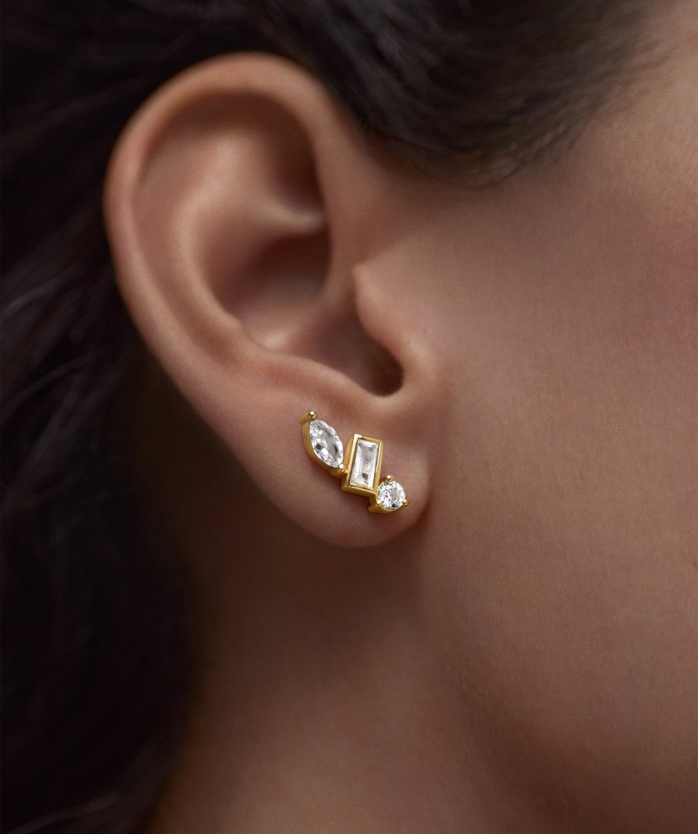 Mejuri Lab Grown Sapphire Climber Studs - Gold Vermeil