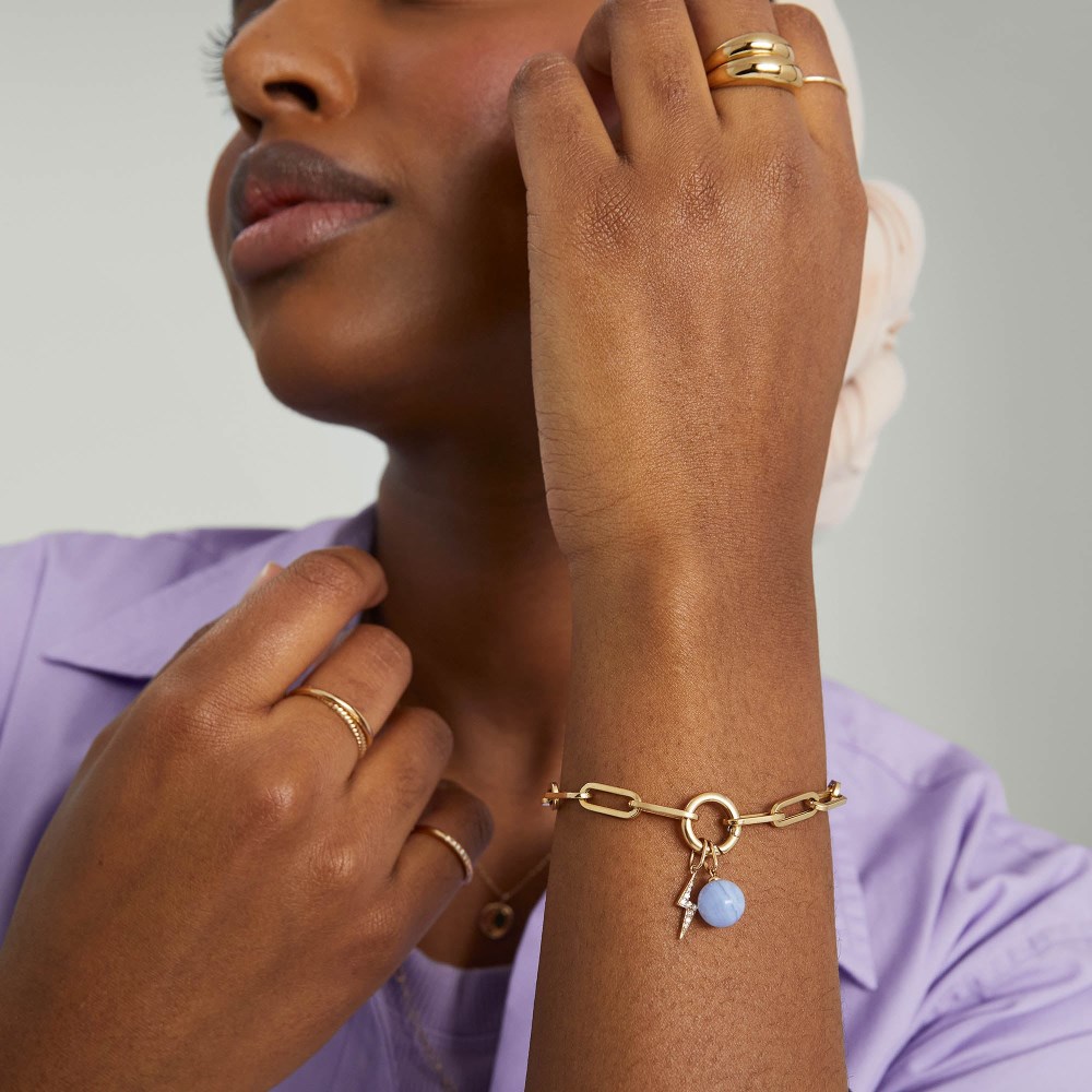 Mejuri Pavé Diamond Lightning Bolt Charm - 14k Yellow Gold