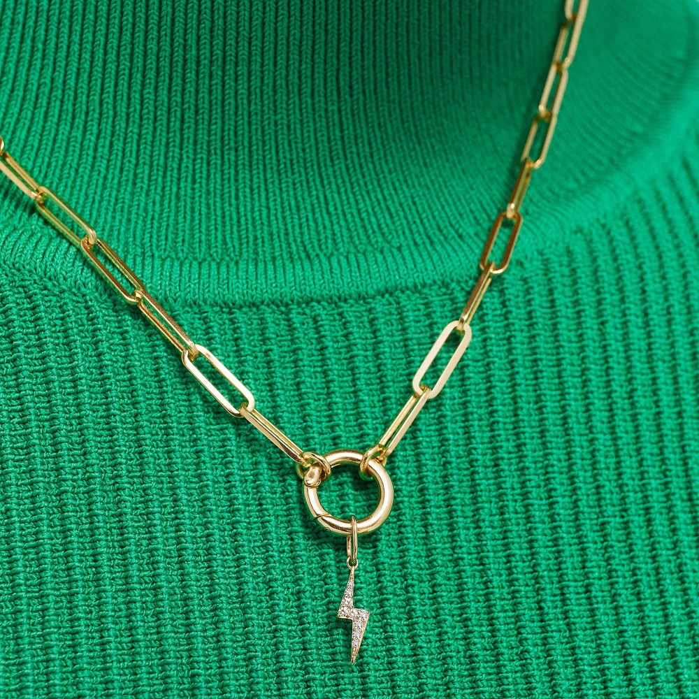 Mejuri Pavé Diamond Lightning Bolt Charm - 14k Yellow Gold