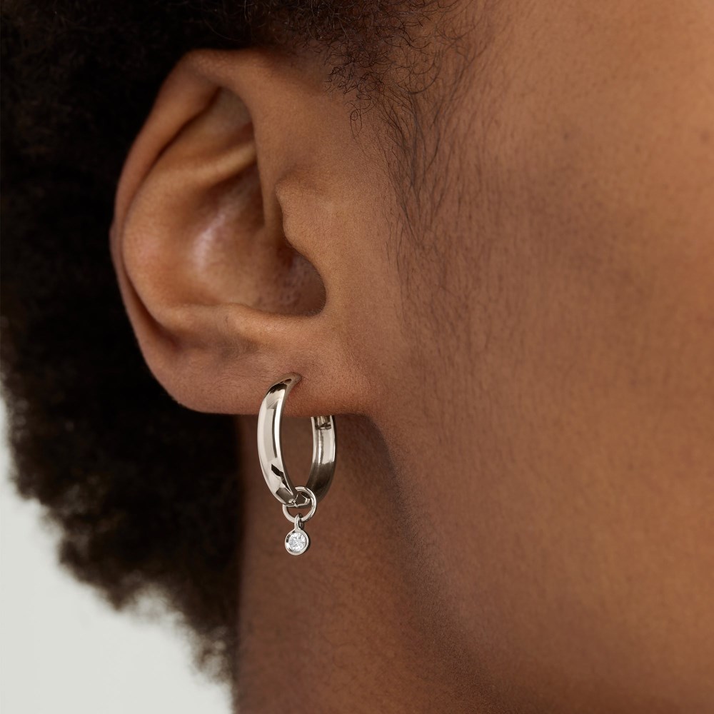 Mejuri Single Mini Gemstone Hoop Charm - 14k White Gold