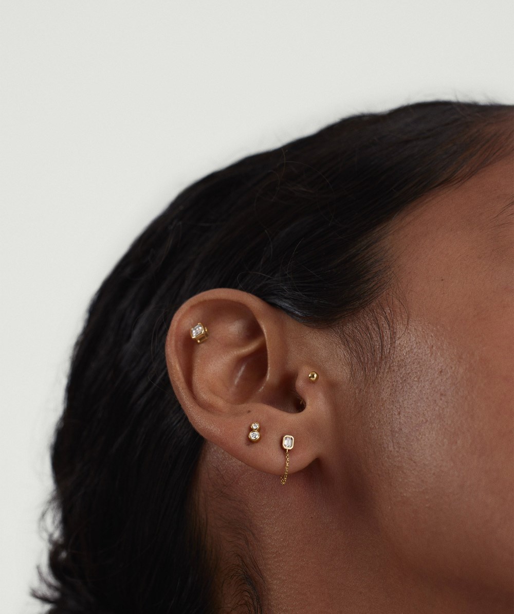 Mejuri Lab Grown Diamond Emerald Chain Stud - 14k Yellow Gold