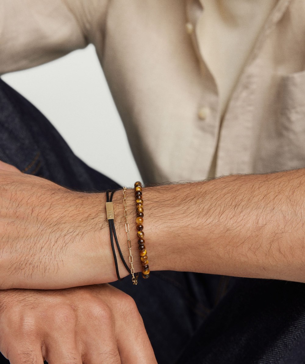 Mejuri Bar Cord Bracelet - 14k Yellow Gold, Black Cord