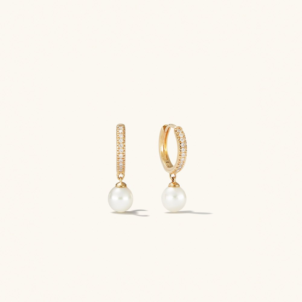 Mejuri Pavé Diamond Pearl Huggies - 14k Yellow Gold
