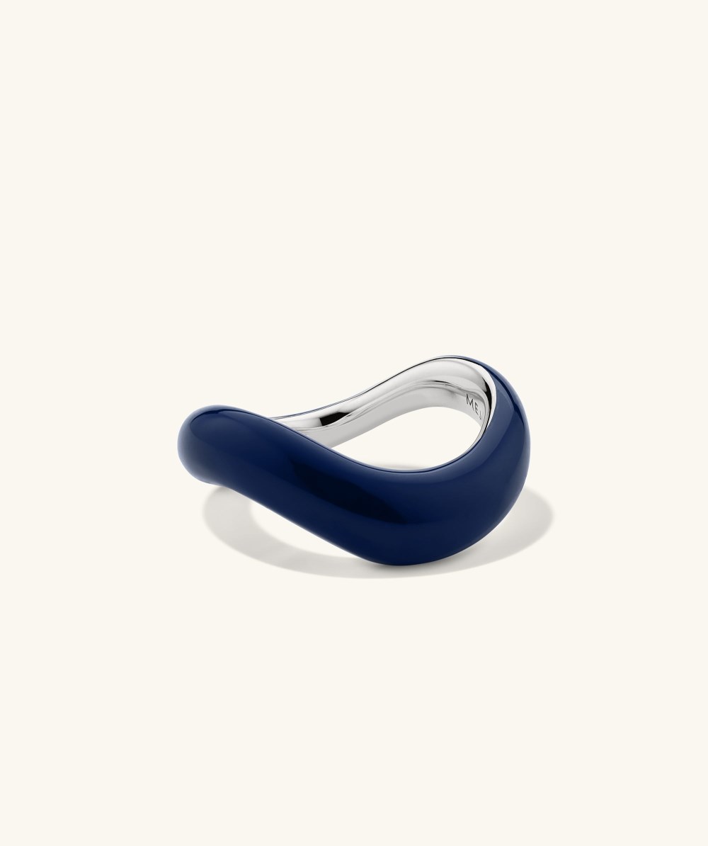 Mejuri Dôme Figure Ring - Sterling Silver, Navy Enamel