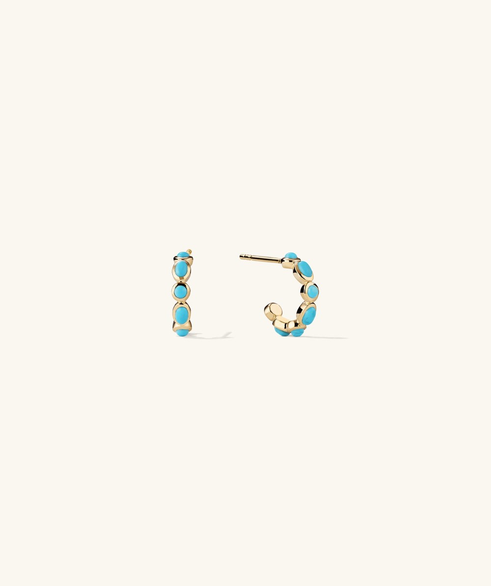 Mejuri Bezel Turquoise Huggies - 14k Yellow Gold